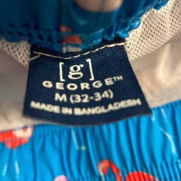 George Bright Blue Swim Trunks with Pink Flamingos Size M (32-34) Neon Pink Red - Picture 12 of 12